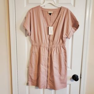 Universal Thread Short Sleeve Zip-Up Elastic Waist Dress Pink